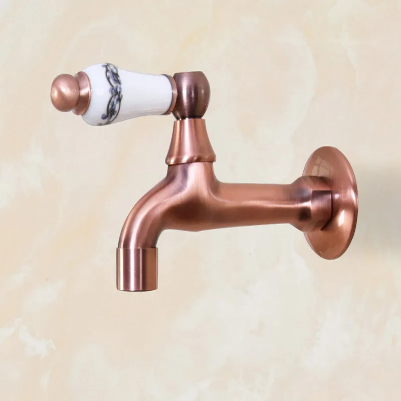 Antique Red Copper Wall Mount Outdoor Faucet Garden Bibcock Tap Ceramic Handle Bathroom Washing Machine /mop Faucet KD081