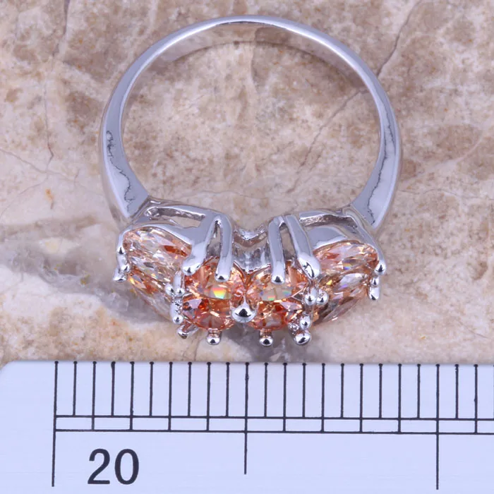 Marvelous Champagne Morganite Silver Plated Overlay Women\'s Ring Size 6 / 7 / 8 / 9 R1025