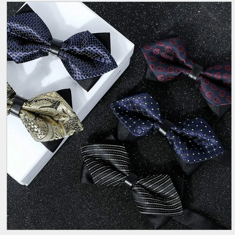 Ikepeibao Polyester Checked Dots Paisley Black Men Casual Paisley Bow ties Neckwear