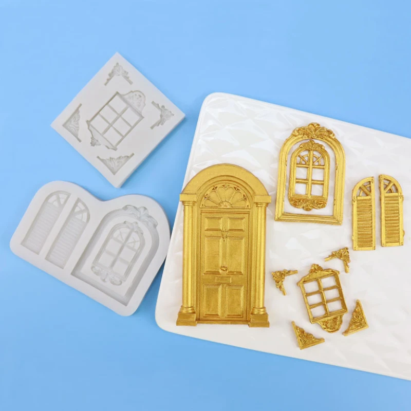 Retro Palace Door Windows Mould Silicone Mold Fondant Cake Decorating Tool Gumpaste Sugarcraft Chocolate Forms Bakeware