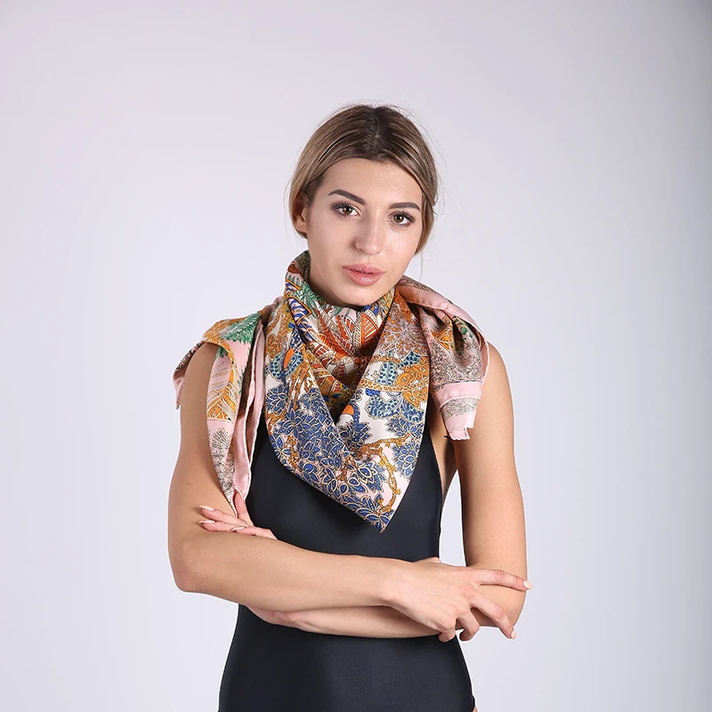 Jinjin.QC Brand Soft  Silk Square Scarf Women Fashion Scarves and Wraps Horse Print Beach Sunscreen Shawls Drop shipping