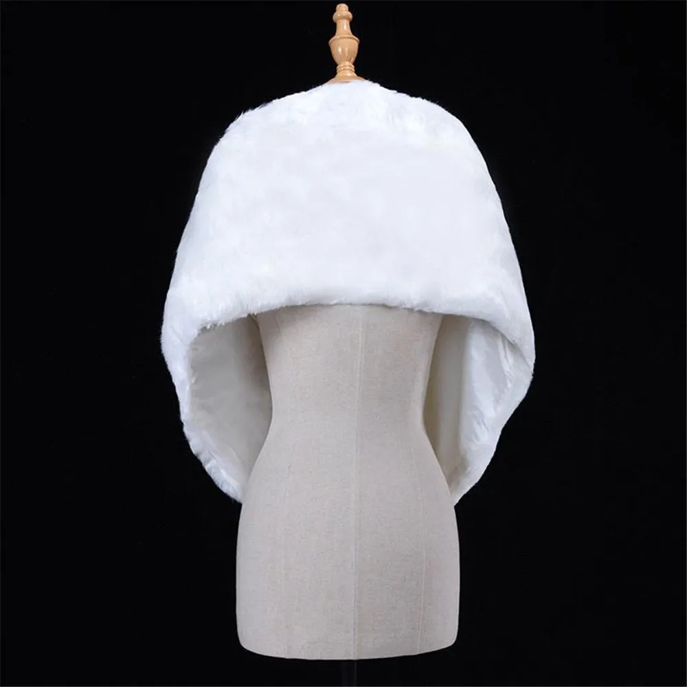 White Ivory Women Wedding Bridal Bolero Faux Fur Autumn Winter Dress Wrap Shawl Jacket Cape Stole Cloak Wedding Accessories