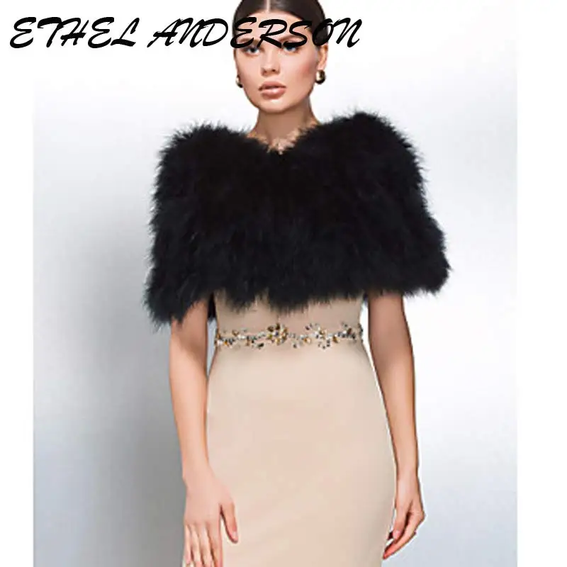 White Ostrich Feather Fur Shrugs For Women Bridal Party Fur Shawl Cape Wrap Marriage Shrug Bride Winter Wedding Party Boleros
