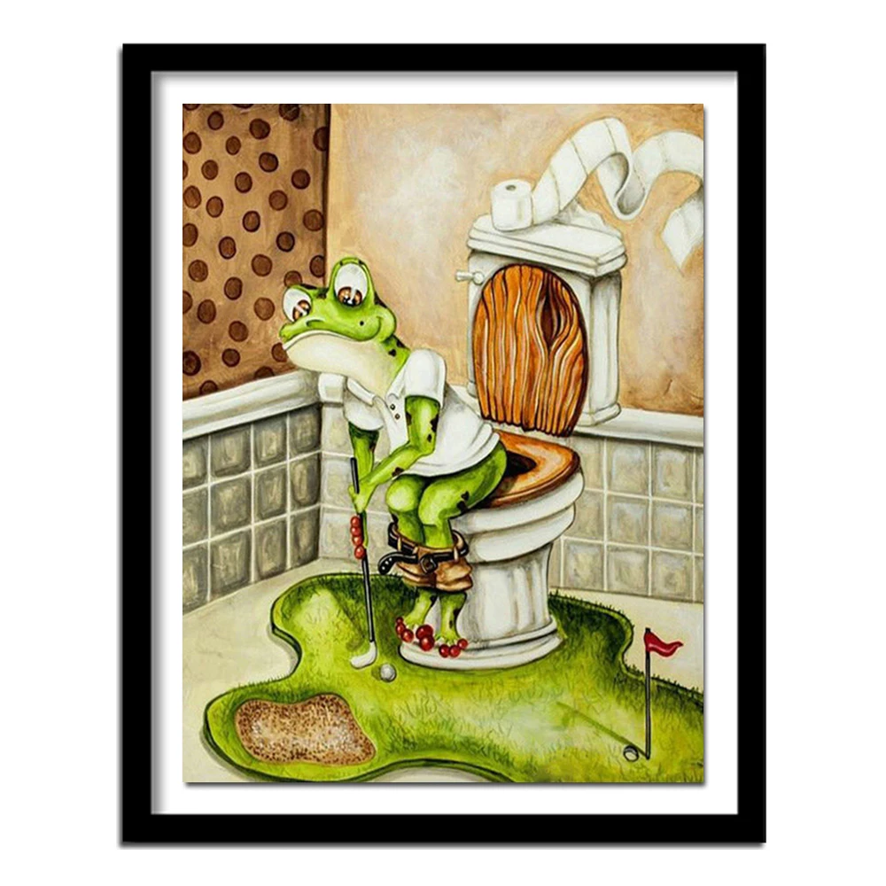 5D DIY diamond embroidery Abstract Frog toilet golf full diamond painting Cross Stitch Rhinestone  bathroom decoration art