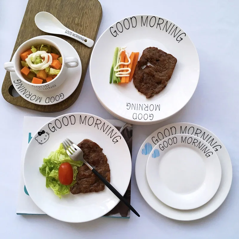 

2pc 8 inch Ceramic Dinner Plates Beef Plate Tableware European Platter Steak Plates Dishes Home Kitchen Deco Salad Tray