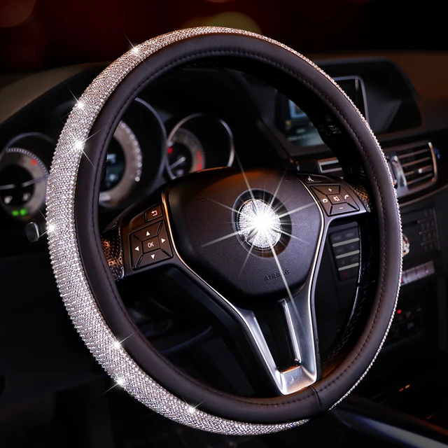 Forro para volante de coche, de cuero sintético con cristales e imitación de diamantes, para mujeres y niñas. Accesorios para automóviles.
