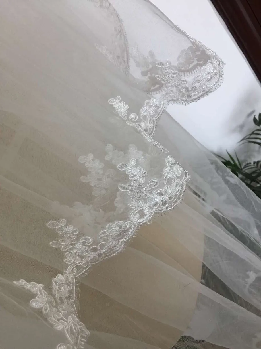 Voile de mariée en dentelle avec peigne, longueur 120CM, 2 couches, blanc, ivoire, noir, rouge, longueur de valse, Champagne