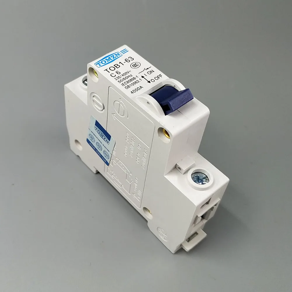 1P AC MCB TOB1-63 C type 230/400V~ 50HZ/60HZ Mini Circuit breaker 3A 6A 10A 16A 20A 25A 32A 40A 50A 63A