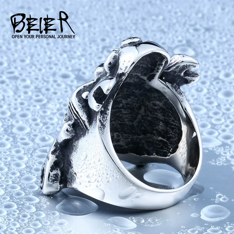 Beier new store 316L Stainless Steel men ring new hot sale  Motorcycle Skull biker Ring  fashion jewelry LLBR8-410R