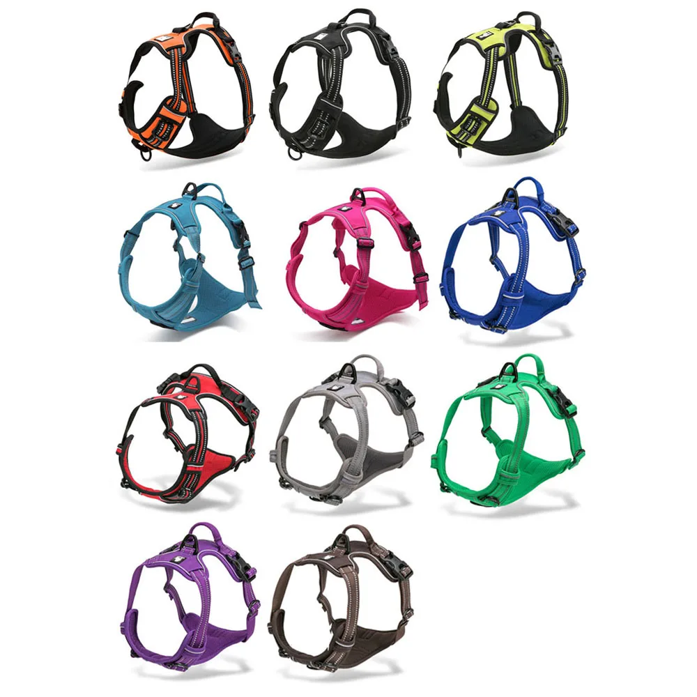 Truelove arnês reflexivo de nylon para cães de estimação, sem tração, tático para serviço pequeno, médio e grande, malha acolchoada, ajustável, macio