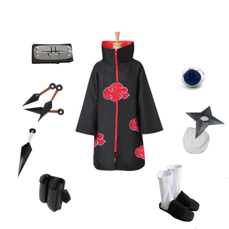 Brdwn Unisex Akatsuki Kakuzu Ninja Cosplay costume (red cloud cloak+headband/mask+shoes+ring+kunai+bag+shuriken)