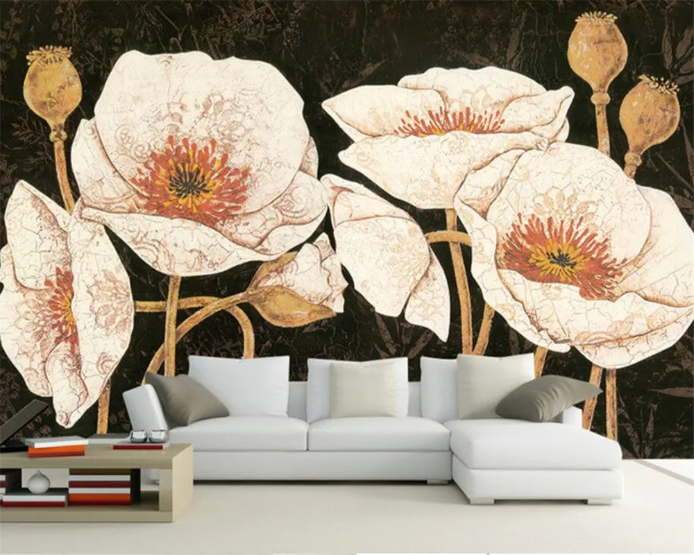 

beibehang Room living room background decoration 3D wallpaper European retro floral photo 3D wallpaper papier peint mural 3d