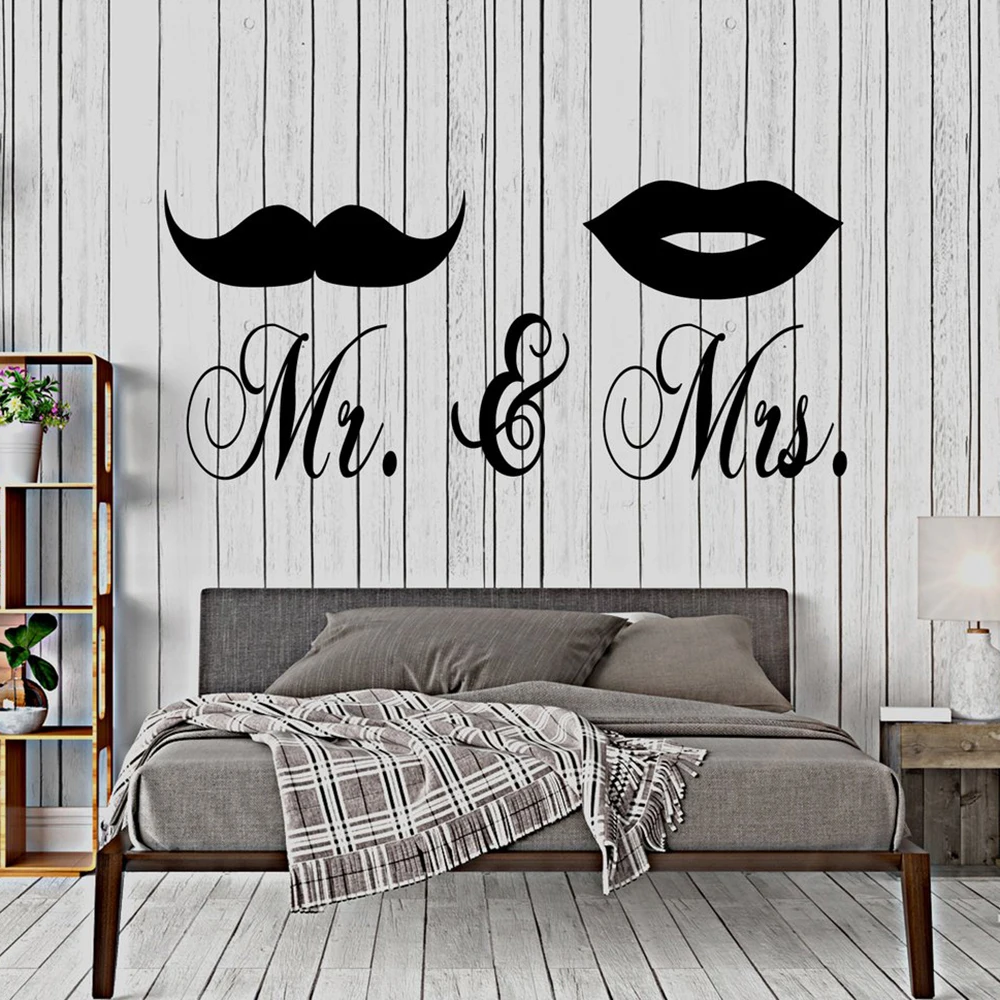 Vinyl Wall Decal Mr. and Mrs Mustache Lips Bedroom Decor Stickers Removable Art Mural For Living Room Home Decoration H431