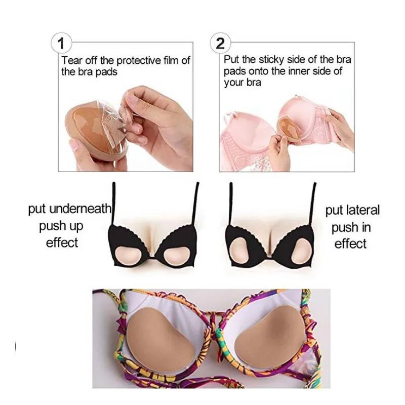 1Pair Push Up Invisible Bra Pads for Small Chest Self-adhesive Inserts Swimsuit Bikini Bra Pads Lift Up Breast Sticker for Women