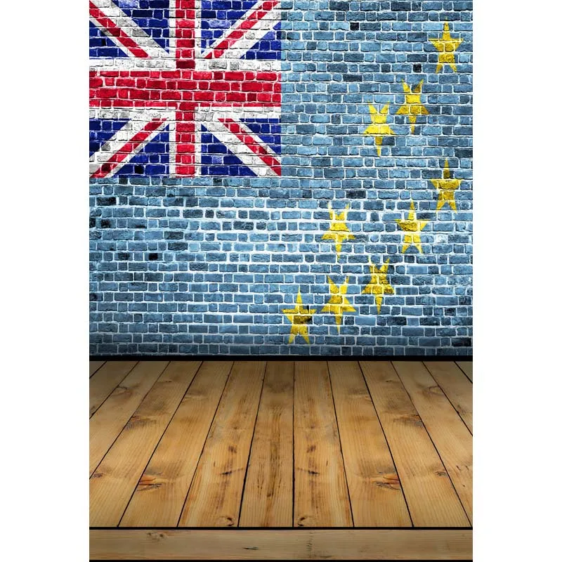 

5x7ft UK Flag Bricks Wall Wood Floor Seamless Washable No Wrinkle Banner Photo Studio Background Backdrop Polyester Fabric