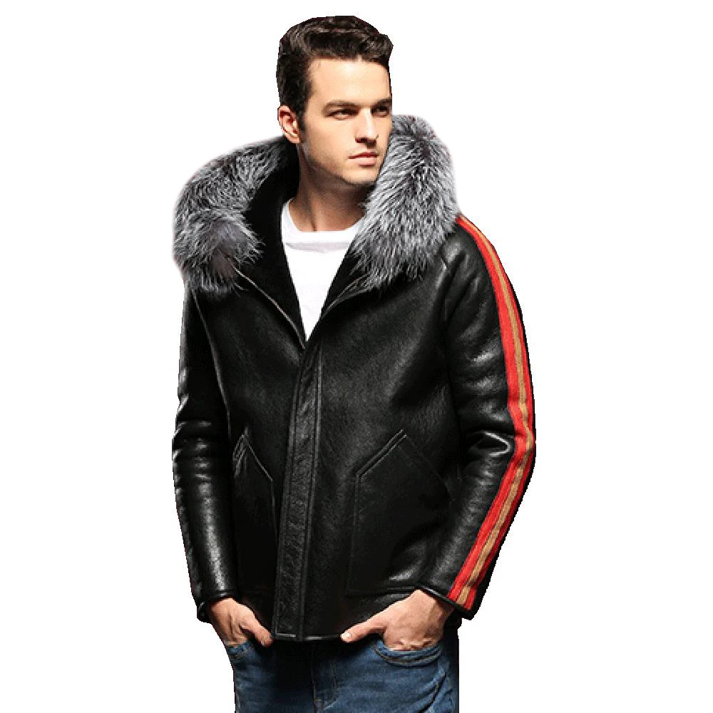 LUHAYESA Reversible Sheepskin Fur Coat Genuine Full Pelt Sheep Shearling Male Jacket Caramel Warm Men Fur Outwear Big Size