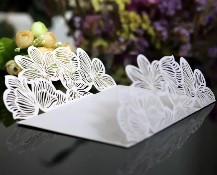 100pcs White Laser Cutting Rose Wedding  Invitations Card Cover Hollow Thanksgiving Greeting Cards Invites Holder Party Favors