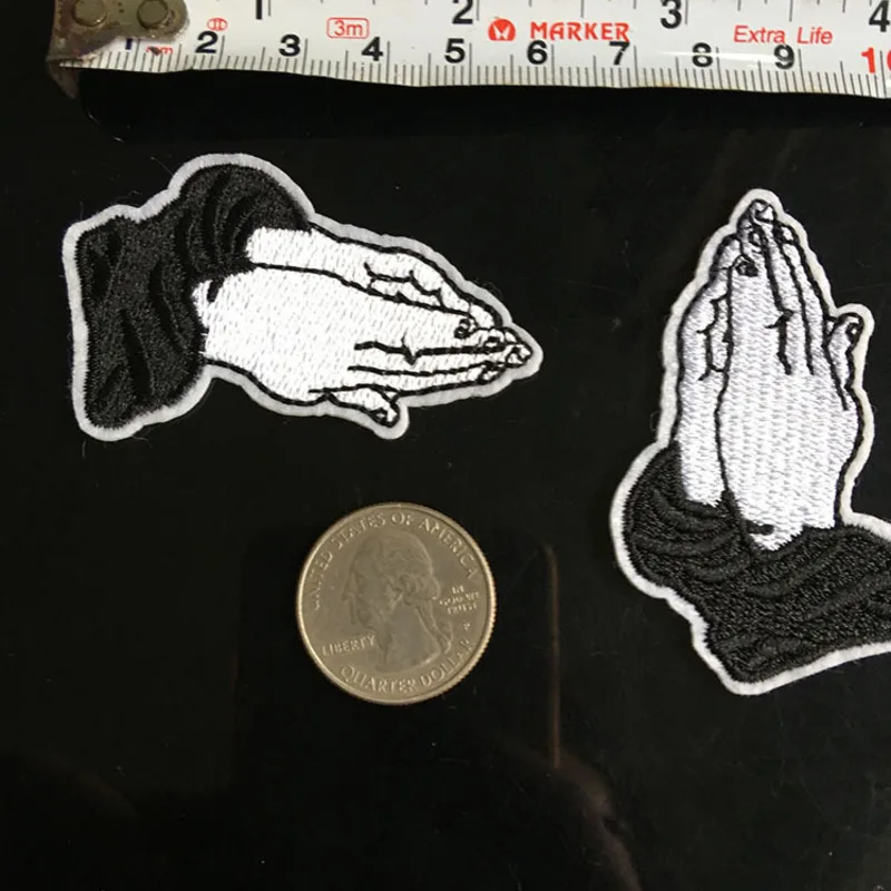 PGY Embroidered handclap Appliques Iron On Embroidery gesture Patches Diy Hands Sewing Appliqued Sewing Clothes Stickers