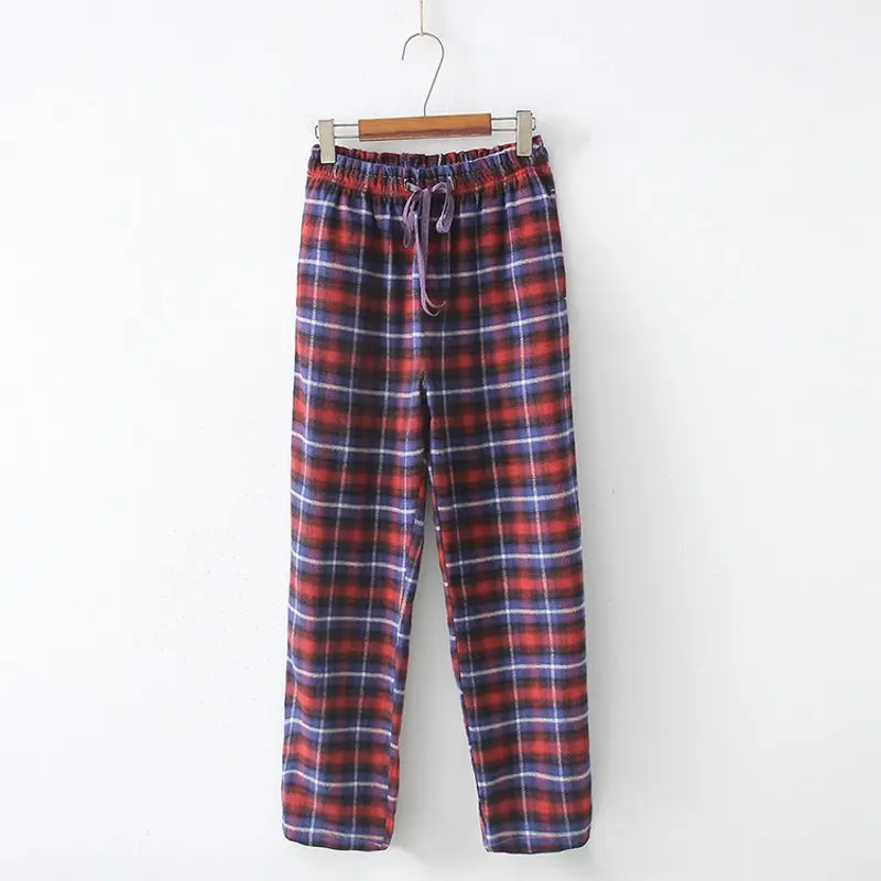 Spring Autumn Women 100% Cotton Sleep Bottoms Female Plus Size Top Quality Night Lounge Trousers Women\'s Casual Plaid Home Pants