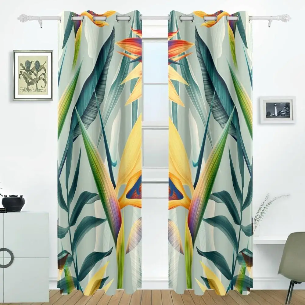 

Tropical Flower Plant And Leaf Curtain Drapes Panels Darkening Blackout Grommet Room Divider for Patio Window Sliding Glass Door