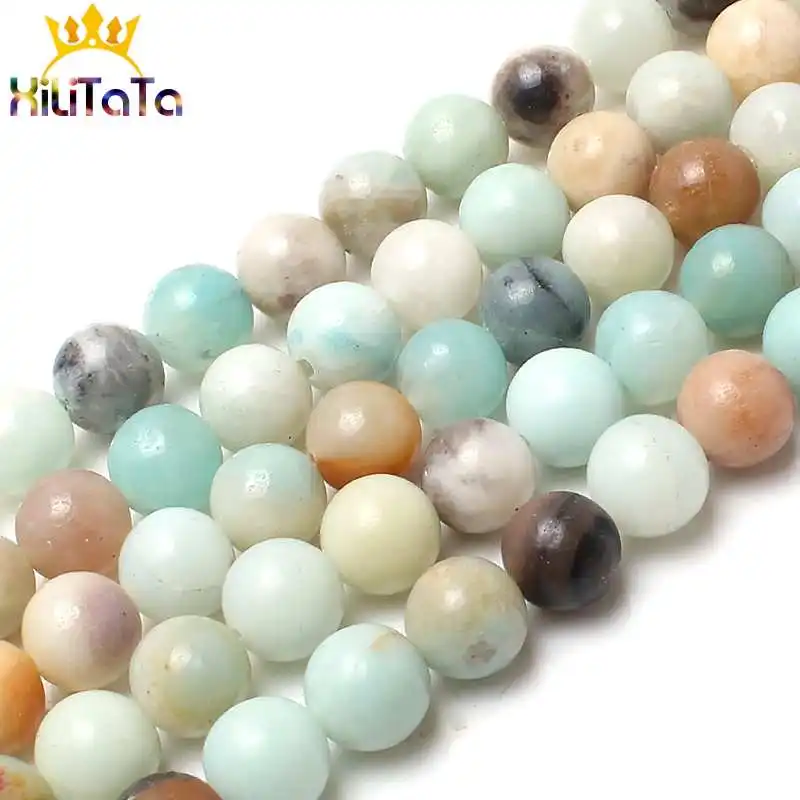 Natural Colorful Amazonite Stone Beads Round Loose Spacer Beads For DIY Jewelry Making Bracelets Necklace 15inches 4/6/8/10/12mm