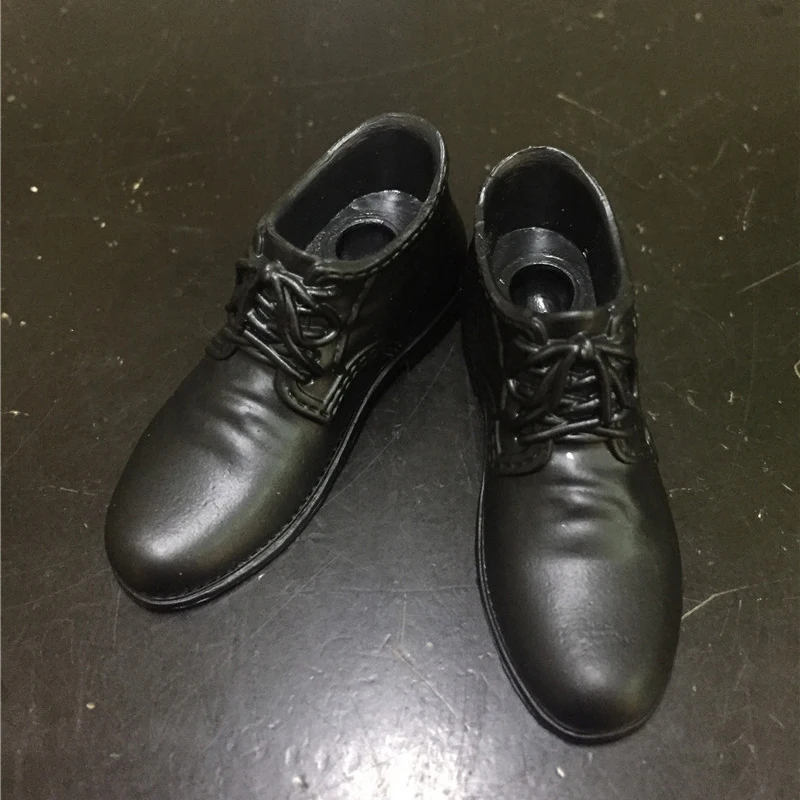 1/6 Scale Black Brown Action Figure Accessories Plastic Leather Shoes With Foot Shape Inside for Joint Male Figure Body