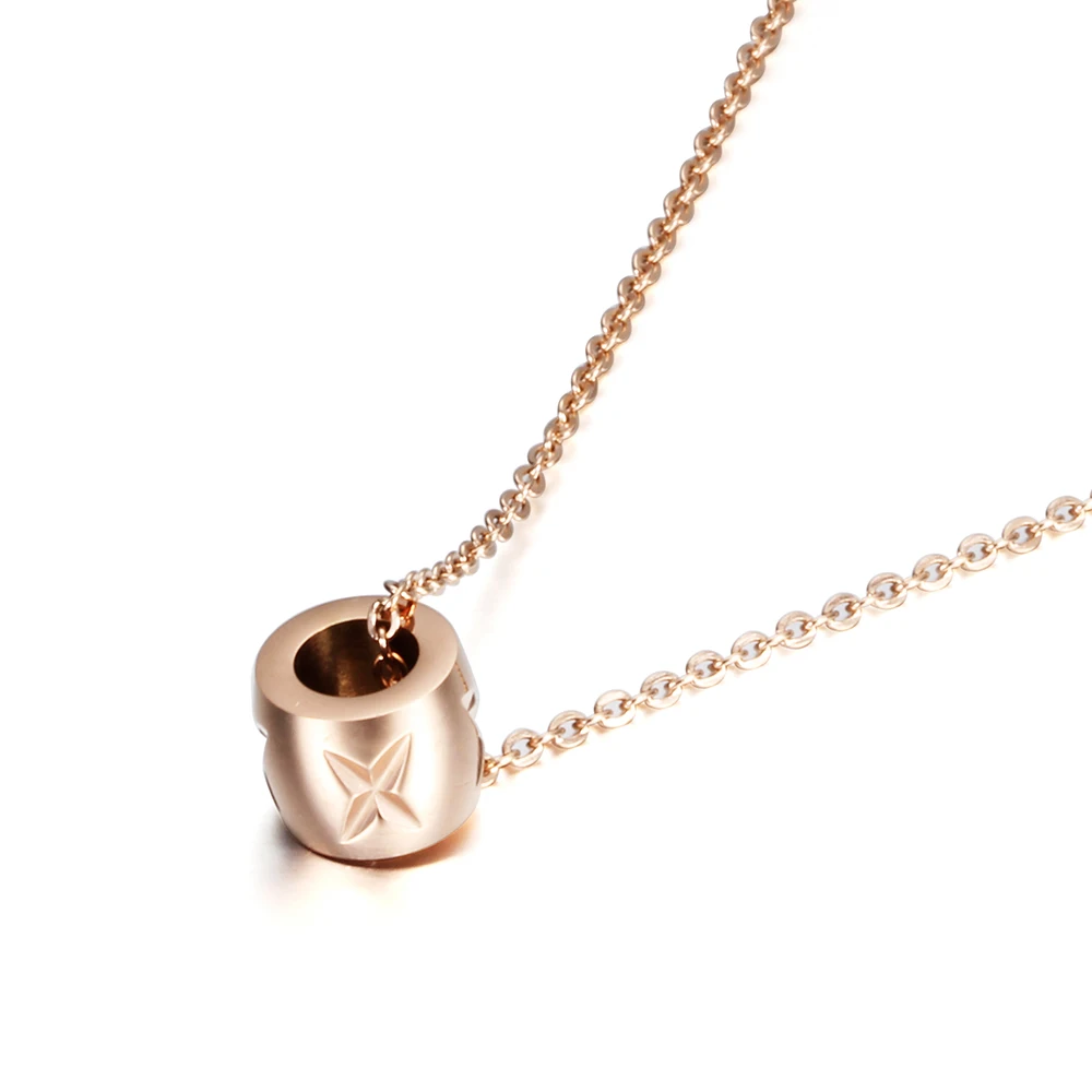 New Fashion 316L Stainless Steel Chain Rose Gold Color Cylinder Pendant \