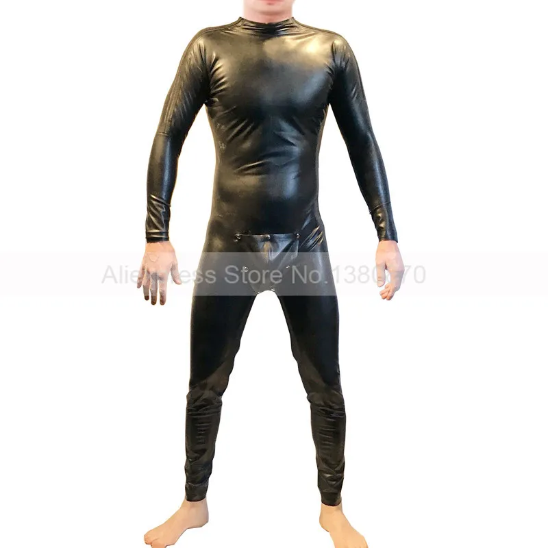 Shoulder Zips Neck In Men Latex Rubber Catsuit with Removable Crotch Piece Bodysuit Plus Size  Jumpsuit  Handmade S-LCM159