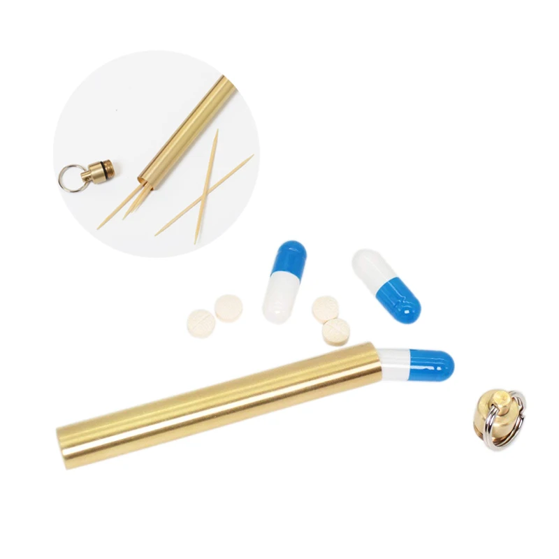 Brass Airtight Watertight Storage Container Dry Box Seal Bottle Case Capsule Pill Fob Emergency Medicine Match Toothpick Holder