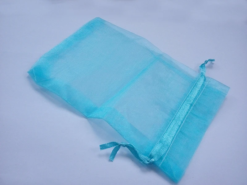 

500pcs 11*16 Lake Blue gift bags for jewelry/wedding/christmas/birthday Organza Bags with handles Packaging Yarn bag