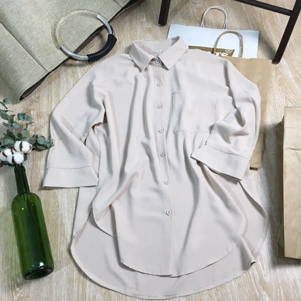 Blusas largas con botones informales para mujer, blusas Retro ajustadas con cintura ajustada, ropa elegante para otoño y primavera, 2019