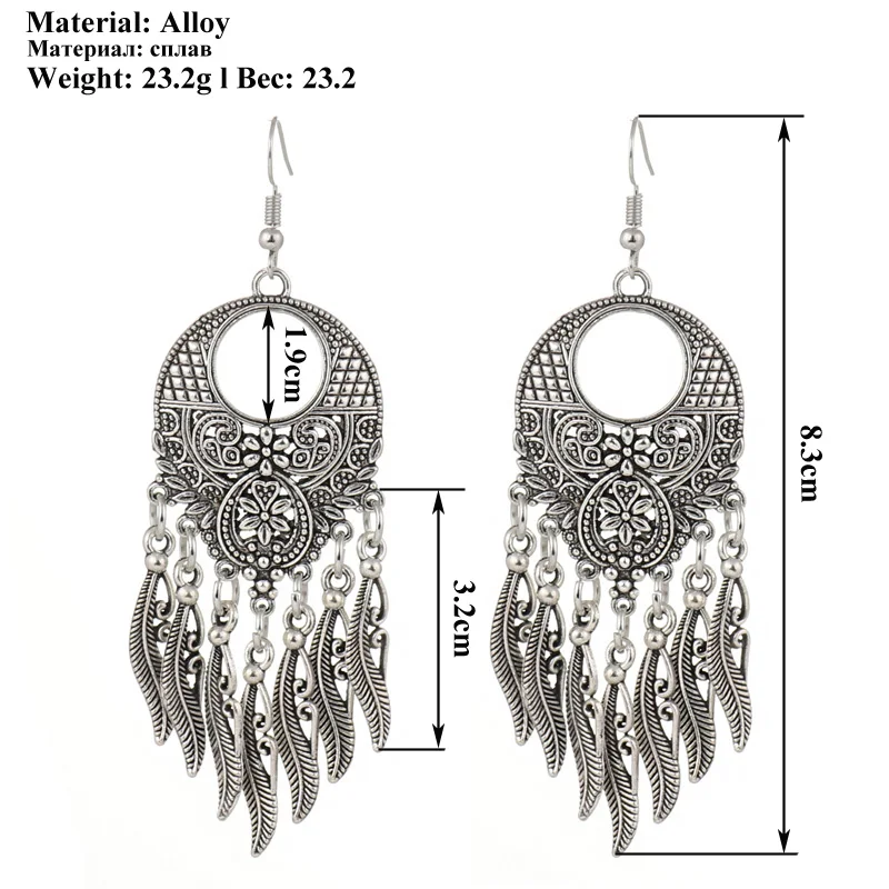 Aihua Vintage Tibet Silber Farbe große Aussage hohle geschnitzte Blumen geometrische Muster Blätter Quaste Tropfen Ohrringe für Frauen – Detail 3