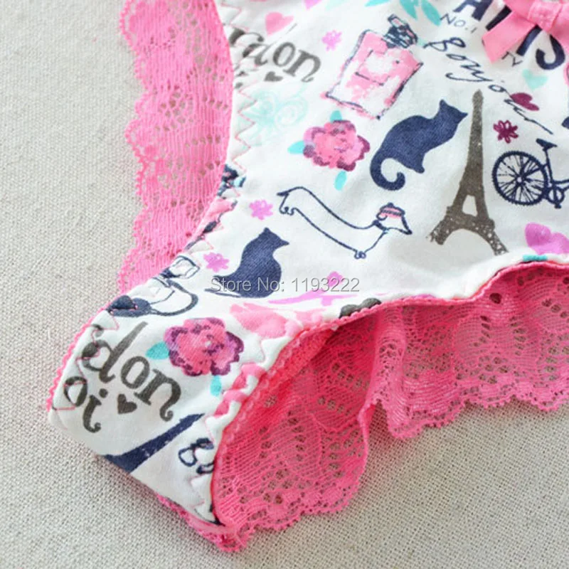 Cute Sexy Girl XXS-L Harajuku Kawaii Fresh Pink Cat Lace Floral Low Rise Briefs G string Underwears Thongs