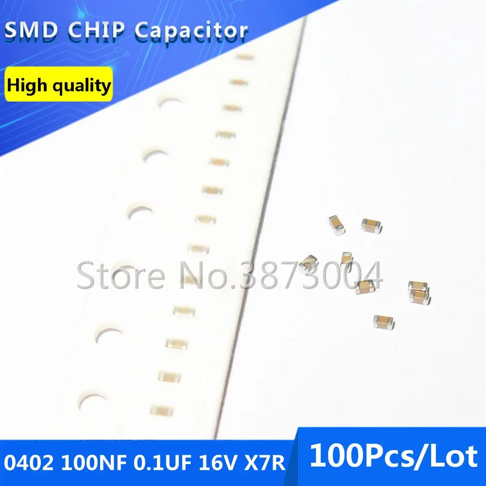 100pcs 0402 100NF 0.1UF 16V X7R 10% Thick Film Chip Multilayer Ceramic Capacitor