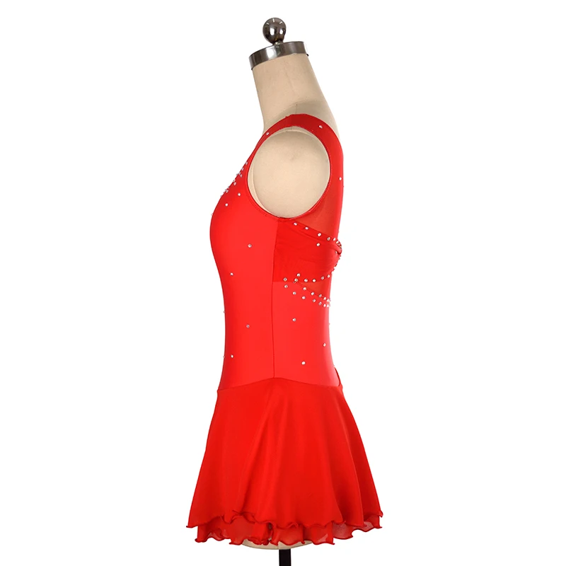 Kids Gymnastics Performance Figure Skating Red Dress Custom Competition Skating Skirt Girl Female Hot Sale