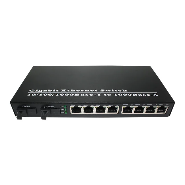 1pc 10/100/1000Mbps Gigabit Ethernet Switch Fiber Optical Media Converter Single Mode Single Fiber with 8 RJ45 UTP and 2 SC Port