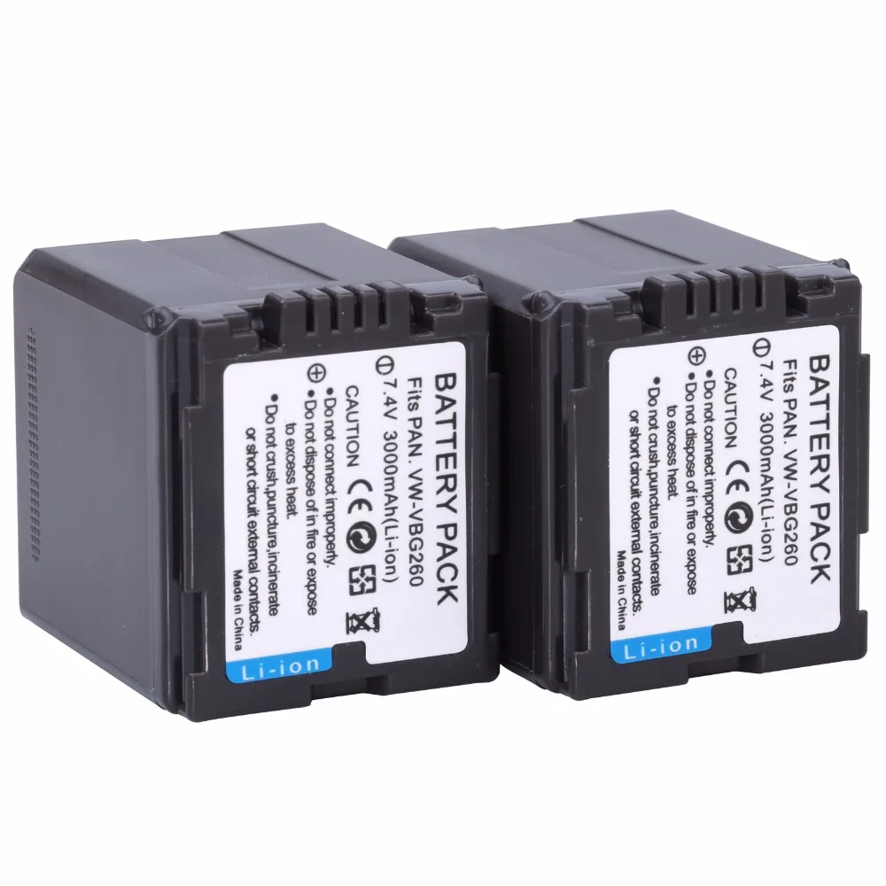 2Pcs VW-VBG260 VW VBG260 VBG130 VBG260 Battery for PANASONIC HDC-HS700 TM700 HS300 TM300 HS250 SD20 HS20 HDC-SDT750 SDR-H40