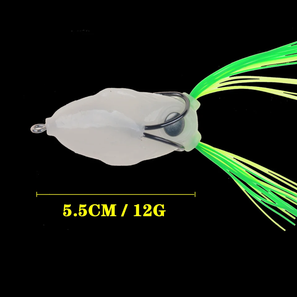 Night light soft tube bait japan plastic fishing lures frog lure treble hooks Topwater ray frog 5.5CM 12G artificial soft bait image 2