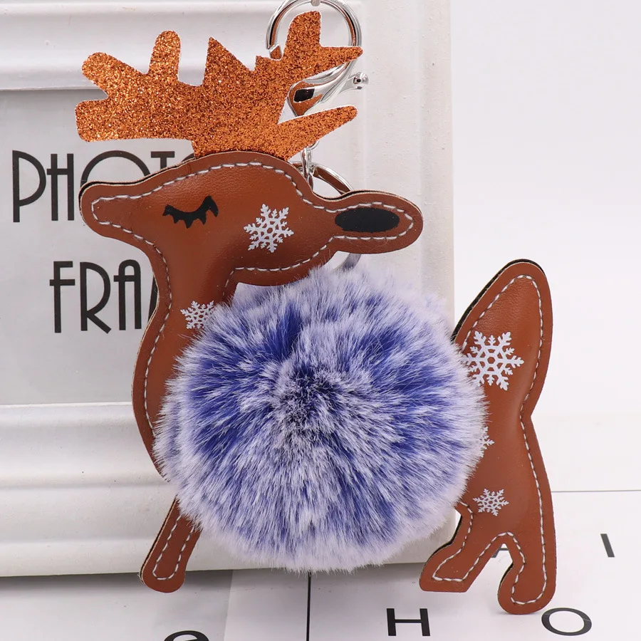 1PCS Christmas Elk Plush Ball Keychains Keyring Bag Purse Handbag Pendant Christmas Gift for New Year Xmas Dinner Party