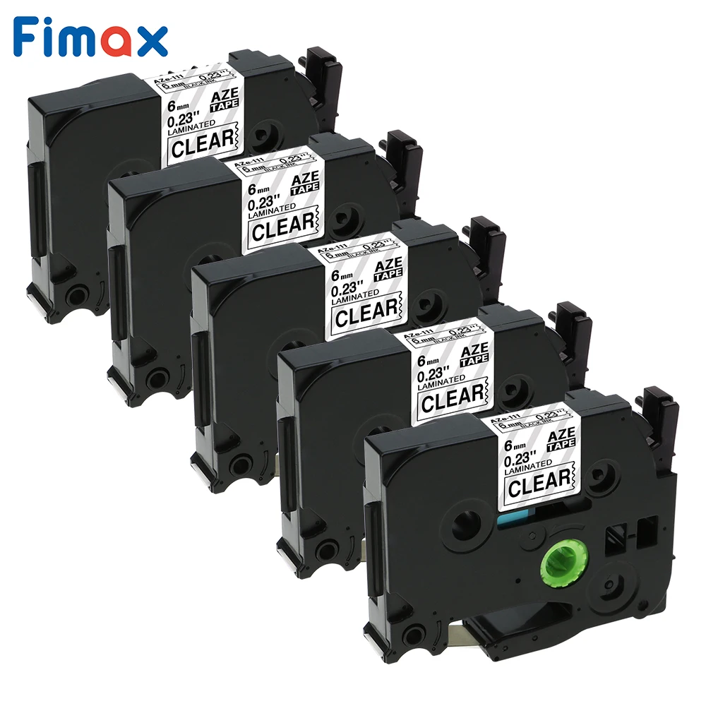 Fimax 5 pieces Compatible for Brother label tape TZe111 TZe-111 printer label ribbons 6mm TZe 111 black on clear