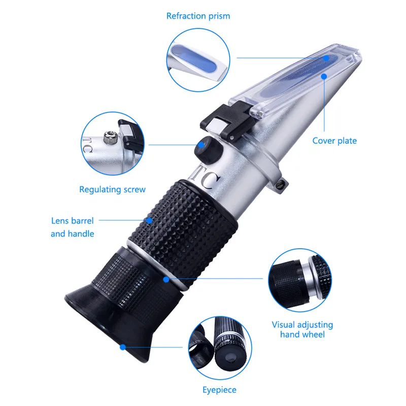 Yieryi New Shockproof Packaging Box 0~90% Brix Honey Sugar / Syrup Concentration Refractometer Handheld Optical Sugar Meter