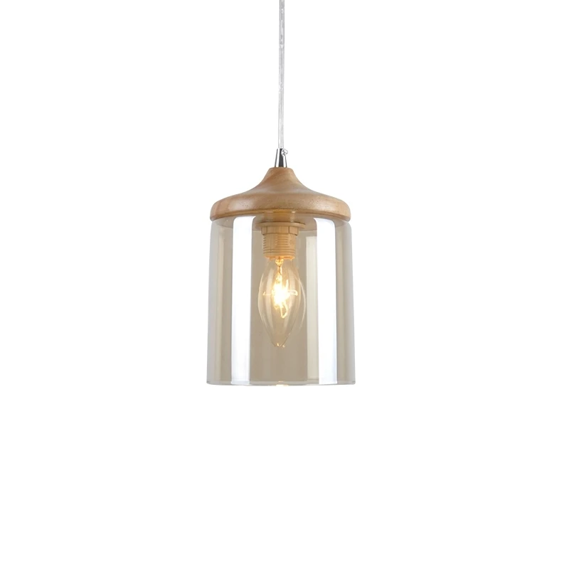 

GZMJ Country Simple Glass Lampshade Wood Pendant Lights Hang Lamps for Home Lighting Dinning Room Aisle Bar Luminaire Suspendu