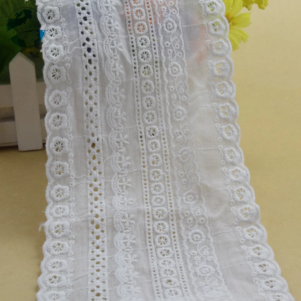 11cm Width White 100% Pure Cotton Embroidery French Lace Ribbon Fabric Guipure Diy Trims Warp Knitting Sewing Accessories#3761