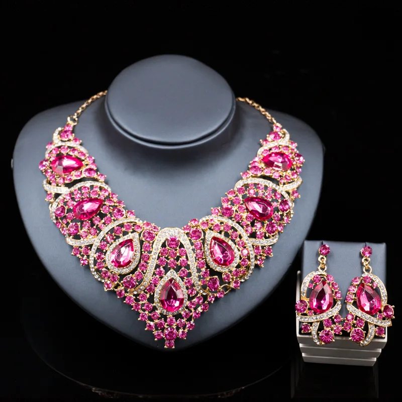 Free Shipping,Fashion Trendy nigerian wedding African Beads Jewelry Sets Crystal Necklace Set Party Wedding Dubai Jewelry Set