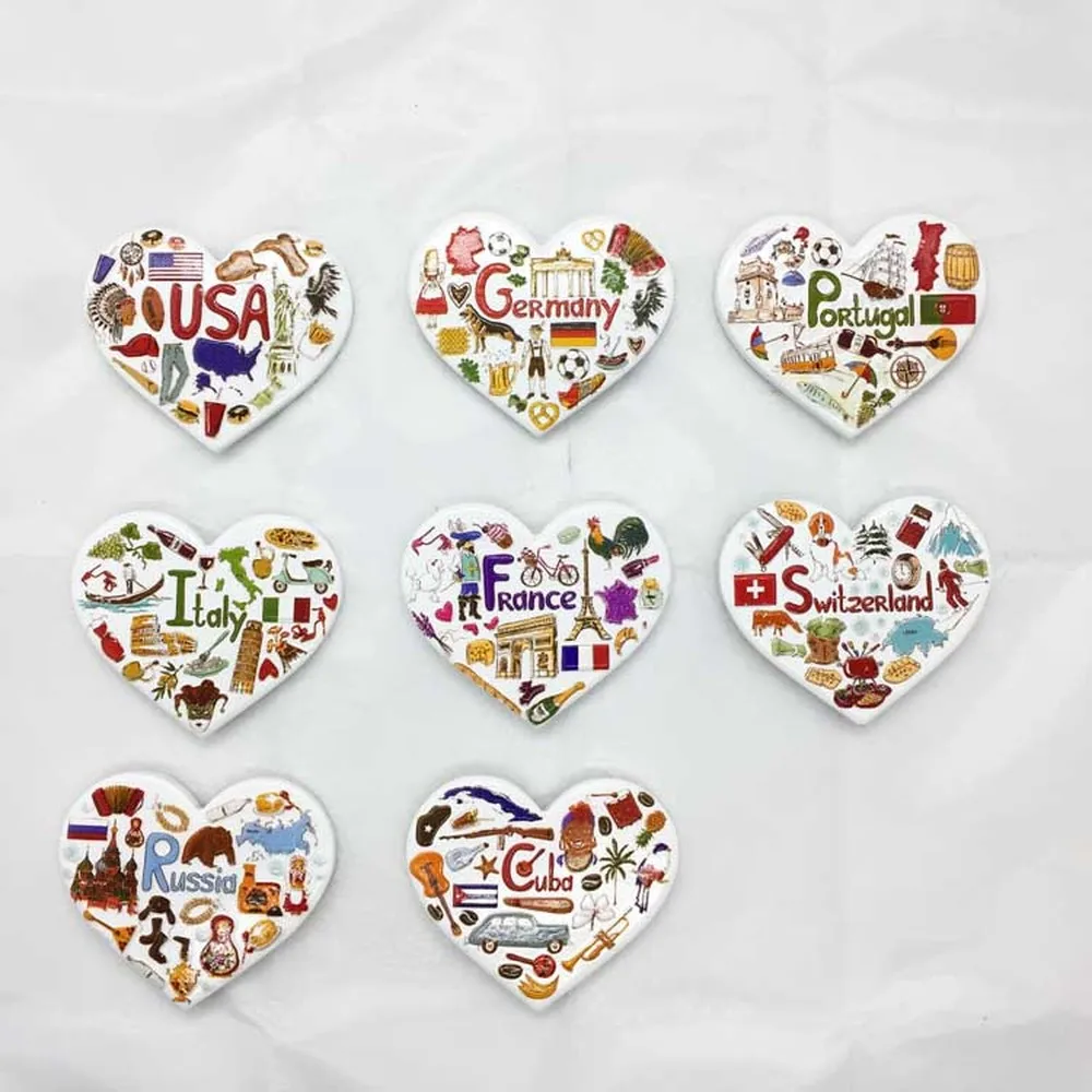 BABELEMI Heart-shaped France Germany Portugal Cuba 3D Fridge Magnets Tourism Souvenirs Refrigerator Magnetic Stickers