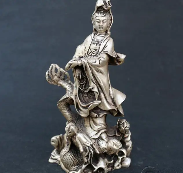 Antique old QingDynasty silver statue /sculpture---Guanyin Buddha ,handmade crafts,Decorationcollection&adornment,Free shipping