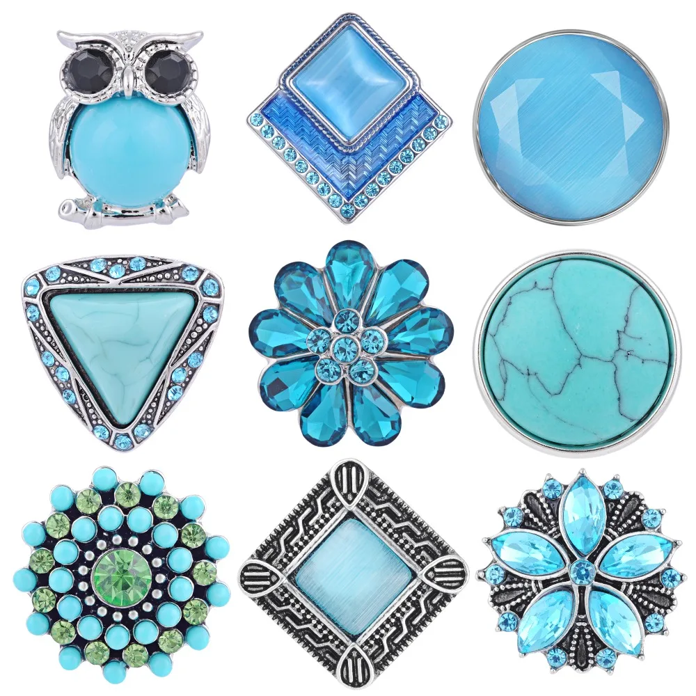 10pcs Newest Styles Lake Blue Snaps Mix Pack 18mm  GingerSnaps Snap button Charms Snap Jewelry VN-1981