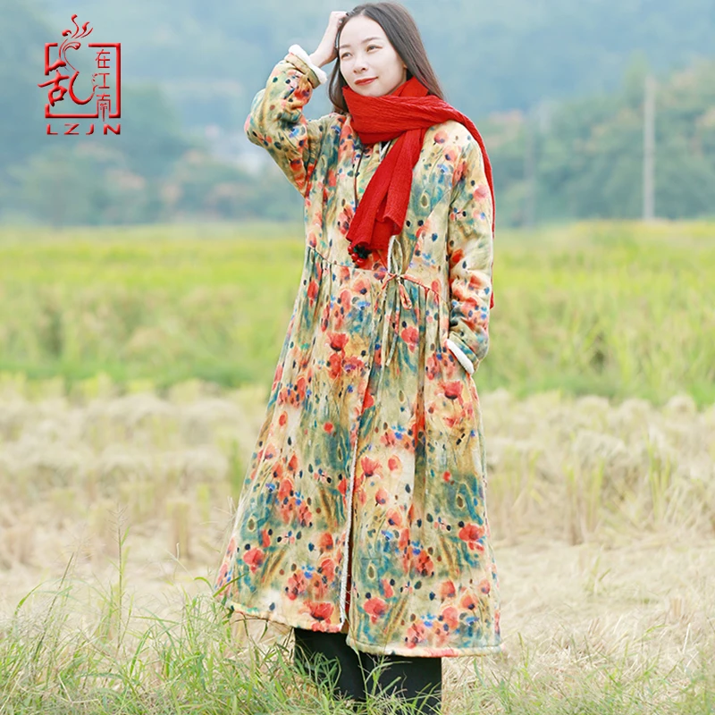 LZJN Autumn and Winter Women's Jacket, Women's Long Linen Coat with Fleece Lining, Warm Thick Colorful Slim Fit Long Windbreaker