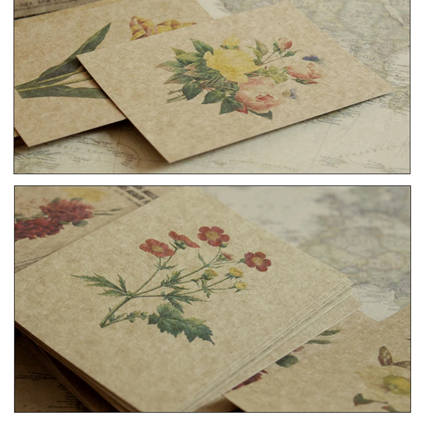 24 PCS/Set Famous Painter Postcard Series Set Botanical Illustration Postcard Retro Kraft Paper Greeting Cards Message Card