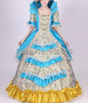 

Free ship fan collar blue princess medieval dress Renaissance costume Victoria Antoinette/civil war/Colonial Belle Ball